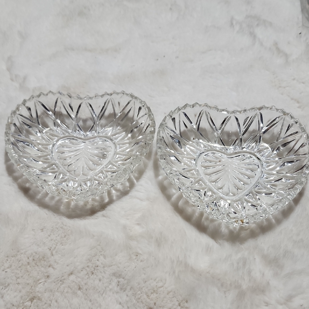 Heart-Shaped Crystal Bowls, Set Of 2 Total.